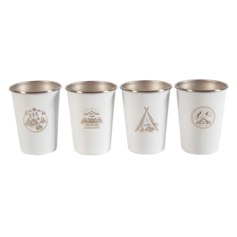 Camp Leader 4 Pcs Stainless Steel Cup - White