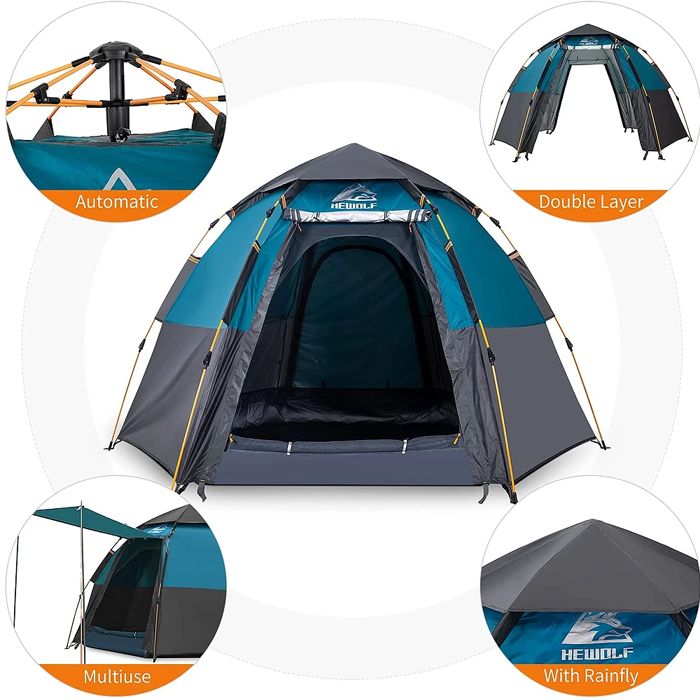 Hewolf 3-5 Person Automatic System Large Outdoor Camping Tent - Image 7