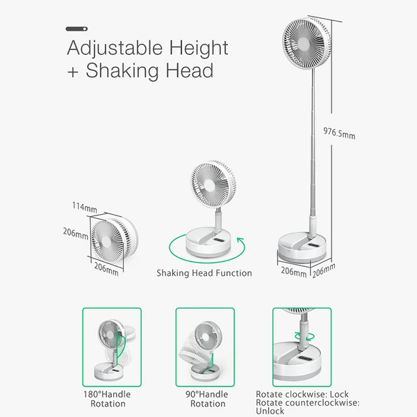 P10 Folding Retractable Camping Fan - Black - Image 7